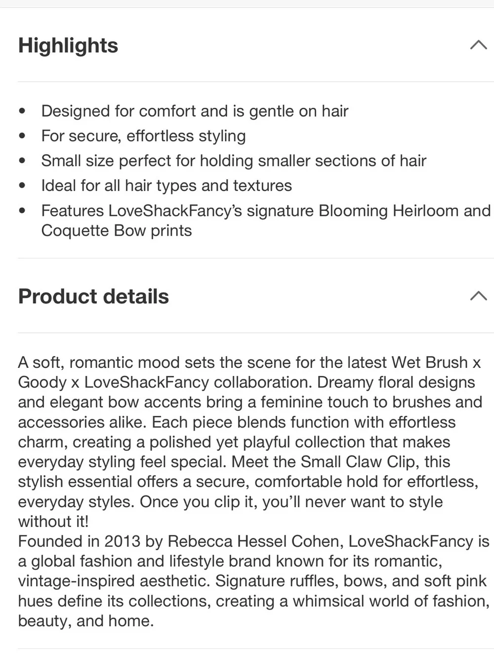NWT LoveShackFancy x Goody Blooming Heirloom Small Claw Clip Strawberry Macaroon